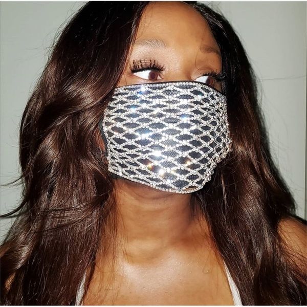 

2020 fashion bling creative rhinestone chain face jewelry for women party body jewelry fashion ladies maska night club t200507, Slivery;golden