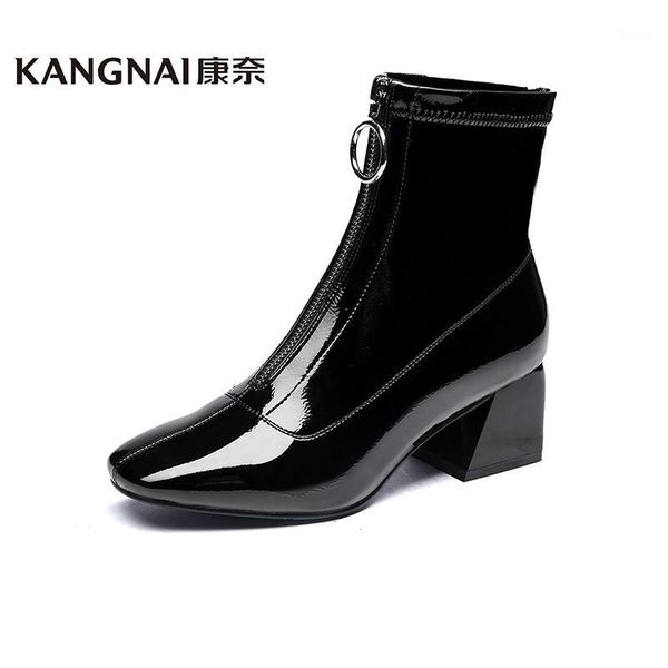 

kangnai women boots pumps socks boots square toe pu high heels black ankle fashion ladies autumn winter shoes1