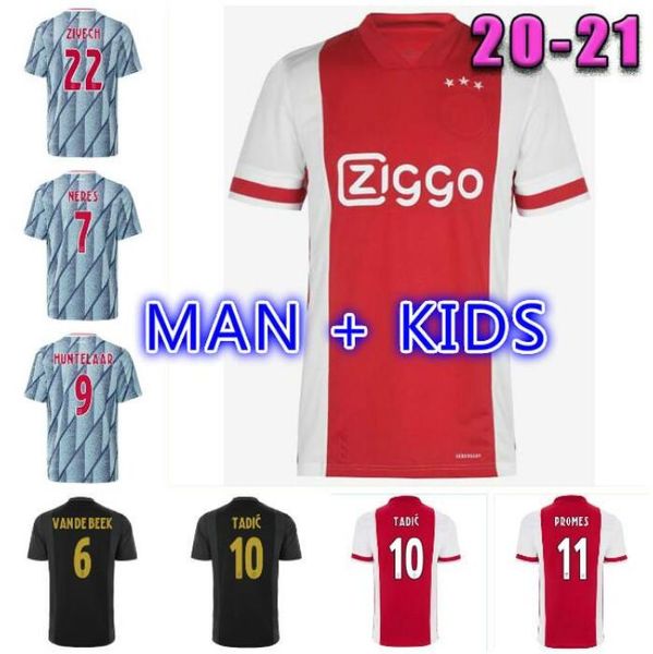 

20 21 ajax away soccer jerseys promes alvarez ajax amsterdam 2020 2021 football shirt van de beek tadic ziyech men kids kit uniforms, Black;yellow