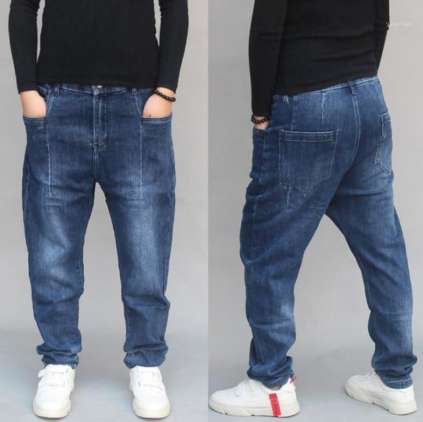 

mens trendy jeans men's harem pants casual denim pants hip hop small feet jean loose baggy streetwear men trousers man1, Blue