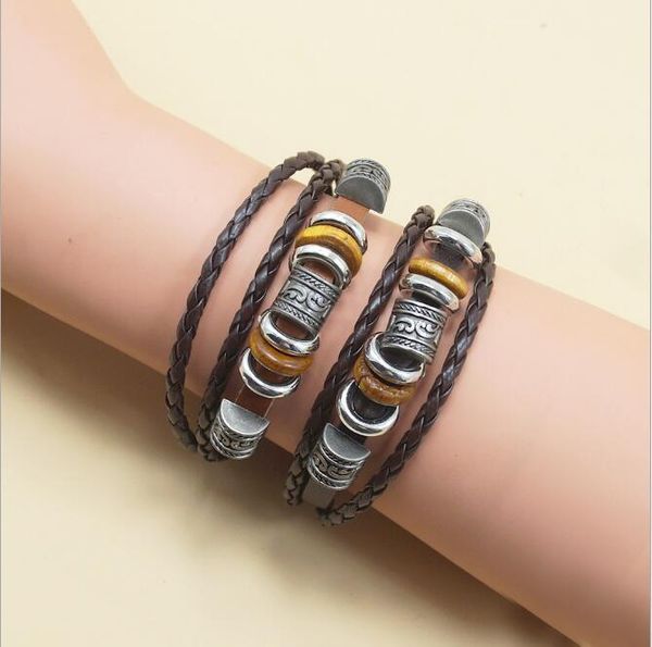 

factory7qa0braided vintage bracelets leather men fashion black genuine skull charm braceletsps ps14537e7n