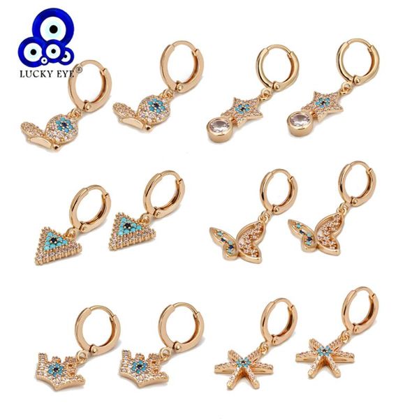 

lucky eye star butterfly evil eye drop earrings gold color blue zircon dangle earrings for women girls fashion jewelry be12, Silver