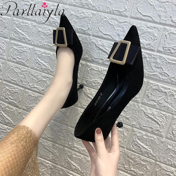 

2021 high heels female pumps shallow thin heel women shoes ladies woman pointed toes leopard office lady basic shoes heel 6.5cm1, Black