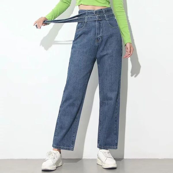 

women's jeans autumn cotton streetwear straight leg boyfriend femme wide, Blue
