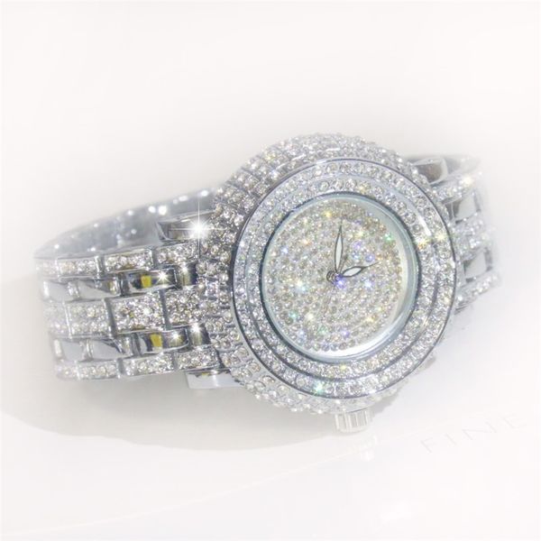 

женщины часы женские наручные часы bs новая высококачественная цепочка пользовательские золотые серебряные алмазные урели полное бриллиант ж, Slivery;brown