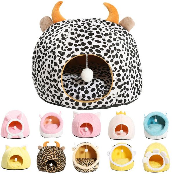 

cat beds & furniture plush bed cute cartoon house keep warm in winter comfortable pet dog sleeping pad yurt accessories pets supplies