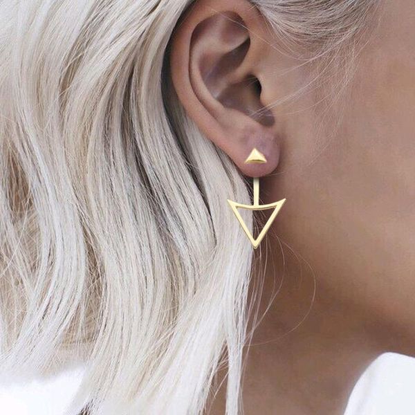 

stud gold silver plated blogger arrow & triangle 2 part threader swing ear jackets bar studs earrings jewelry, Golden;silver