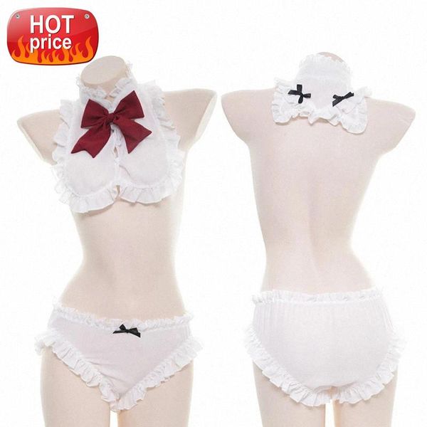 

women lingerie set cosplay japanese maid servant bow lolita costume babydoll dress uniform erotic lingerie role play #va0q, Black;white
