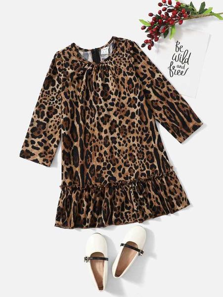 

toddler girls leopard print ruffle hem smock dress she, Red;yellow