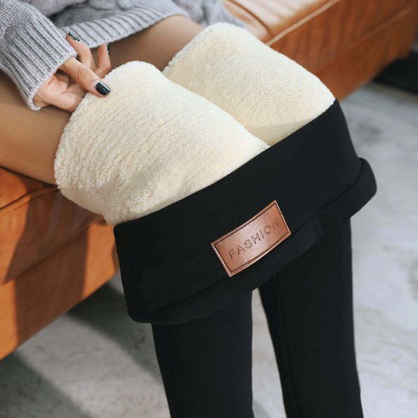

packed-up women's leggings pure 2020 autumn and winter high-waisted outdoor trousers wear warmer cotton pants more size, Black