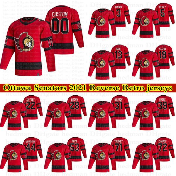 

ottawa senators 2021 reverse retro jerseys 7 tkachuk 41 anderson 9 ryan 39 englund 72 chabot custom any number any name hockey jersey, Black;red