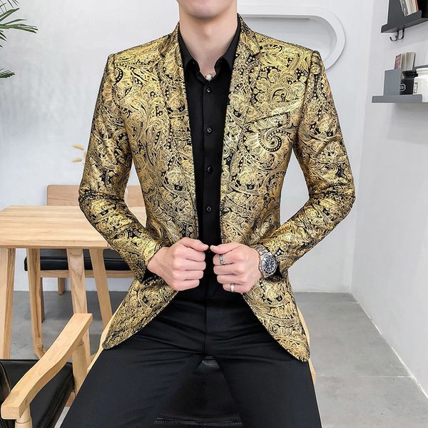 

2020 luxury striped gold blazer male street fine suit lizr, White;black