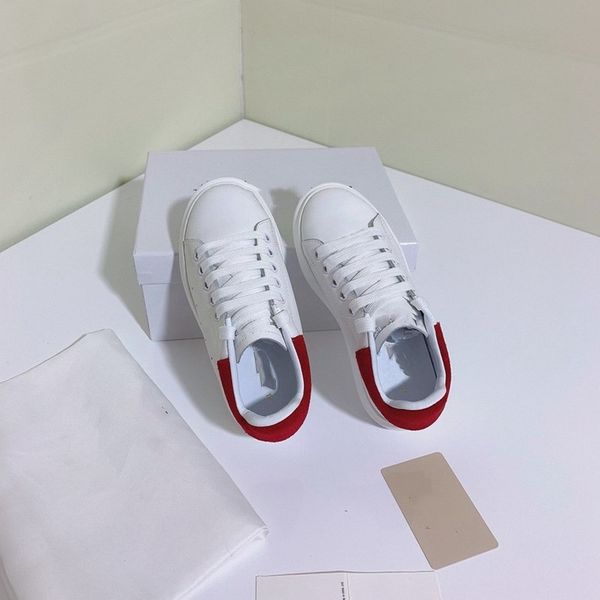 

kids children's casual leather lace up platform oversized sole sneakers white black casual shoes with box 26-35, Black;red
