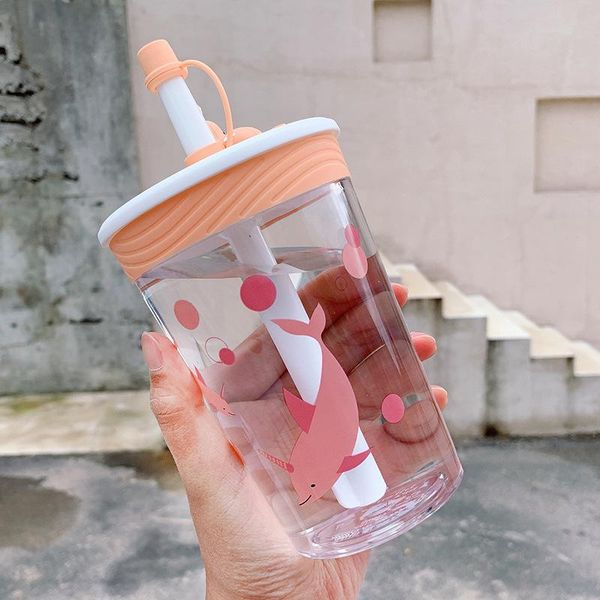 

venlohome 450ml straw water bottle reusable smoothie cold drink travel mug coffee juice tea cup shaker water drink bottle wmtxxn