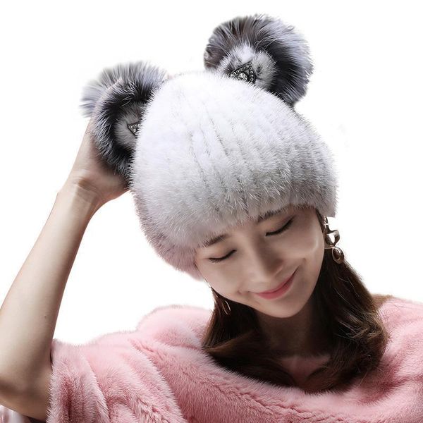 

2020 new water velvet vet woven from women's camour winter hat korean version beautiful sheets of warm cat, Blue;gray