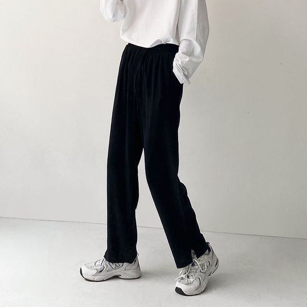 

2021 men's trousers autumn lean new winter breeches long legs straight pants youth male clothes e20i, Black