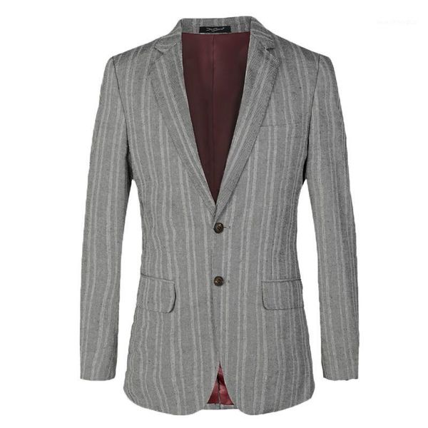 

men's suits & blazers 2021 striped linen mens slim fit for men korean fashion formal business grey male suit jacket wedding plus size 5, White;black