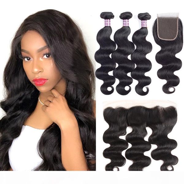 

selling malaysian virgin human hair body wave bundles with lace closure unprcessed brazilian indian human hair 3 bundles with frontal, Black;brown