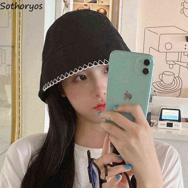 

bucket hats women summer all-match leisure korean style basin caps womens ins stylish sunbonnet fisherman hat chic ulzzang new g220311, Blue;gray