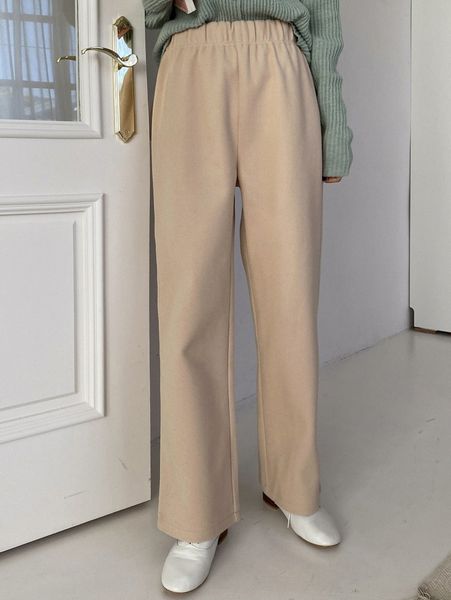 

dazy elastic waist wool-mix pants k5fl#, Black;white