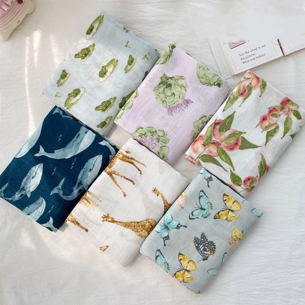 Baby Swaddle Swaddling Neonato Bamboo Cotton Wraps Coperte Fiori floreali Asciugamani da bagno stampati animali Carrozza Trapunta Copri passeggino B7948