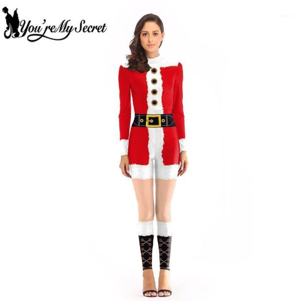 

you're my secret] 2018 winter christmas women's holiday santa claus jumpsuit red party digital print costume for bodysuit1, Black;red