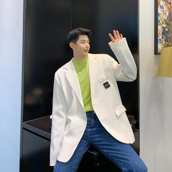 

men vintage college style casual white suit blazer jacket overcoat spring autumn male women streetwear suit coat outerwear1, White;black