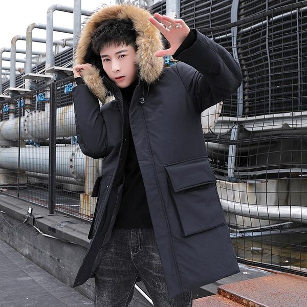 

men's down & parkas winter cotton padded jacket for male father thickened medium length work clothes suit casual man, Black