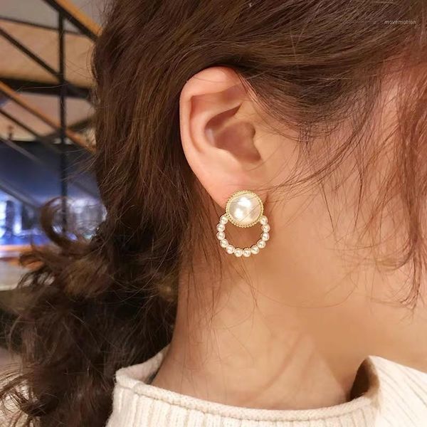 

2020 new fashion contracted round pearl fine earrings korean sweet elegant temperament women stud earrings jewelry femme1, Golden;silver