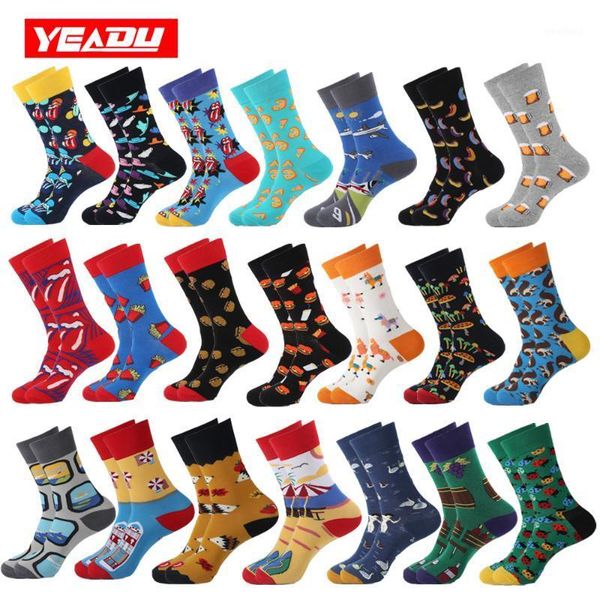 

yeadu colorful men's socks harajuku hip hop happy funny cool cartoon popsoket hamburger sausage red lips alpaca for men gift1, Black