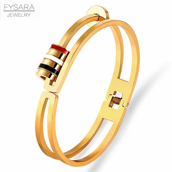 

fysara removable round circles bangle cuff bracelets for women gold color stainless steel black white red enamel bangles jewelry