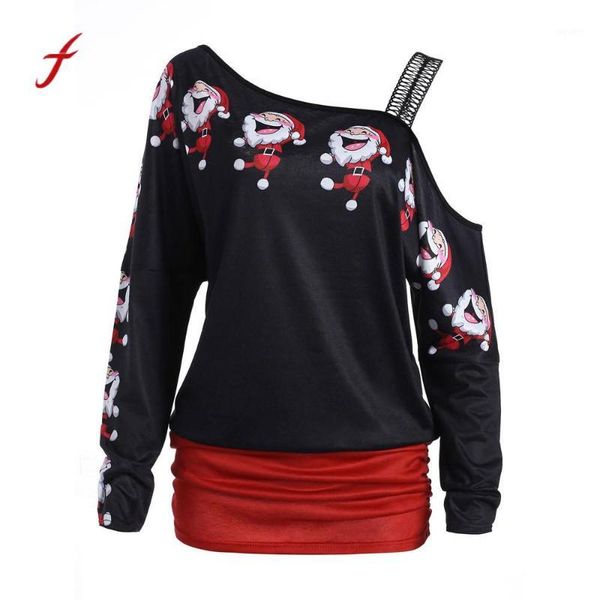 

oversized 2017 autumn womens hoodies christmas print long sleeve off shoulder loose hooded jacket female sudaderas1, Black