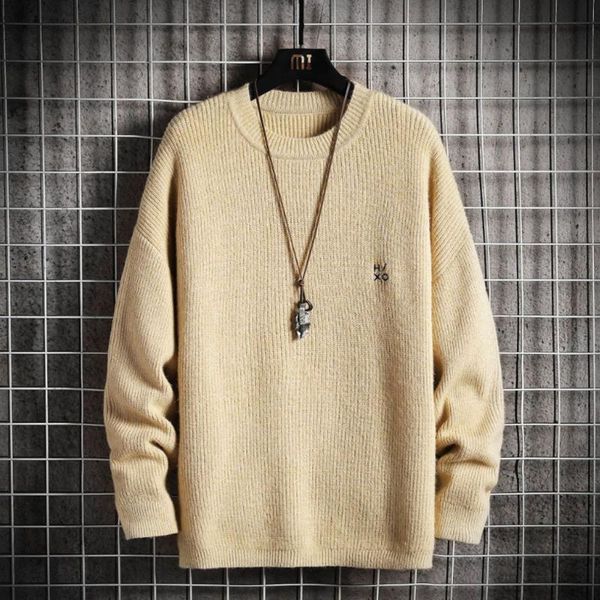 

autumn winter casual loose o-neck mens sweaters long sleeve warm pullover knitted sweater, White;black