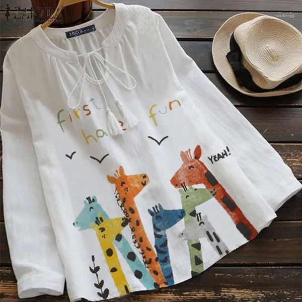 

women's printed blouse 2020 zanzea elegant summer shirts plus size tunic casual short sleeve blusas female cotton linen, White