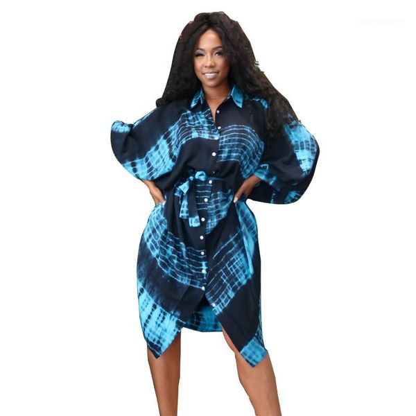 

with sashes long sleeve loose designer 2020 womens clothes fashion tie dye casual dresses lepal neck, Black;gray