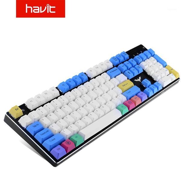 

keyboards havit pbt keycaps 67 87 104 keys gaming keycap set with puller for diy cherry mx mechanical keyboard white & blue &yellow1