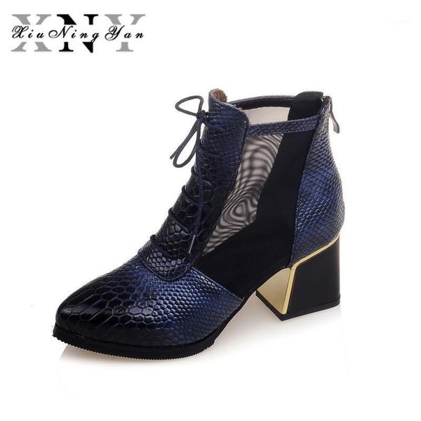 

xiuningyan lace pu leather women ankle boots zip pointed toe footwear female boot party shoes woman 2020 new spring summer shoes1, Black