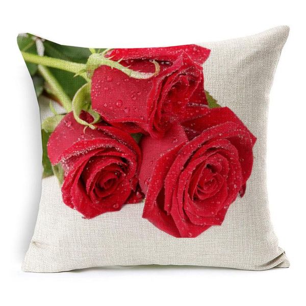 

cushion/decorative pillow 3d effect red rose cushion cover beautiful fresh roses floral covers home sofa decorative beige linen case