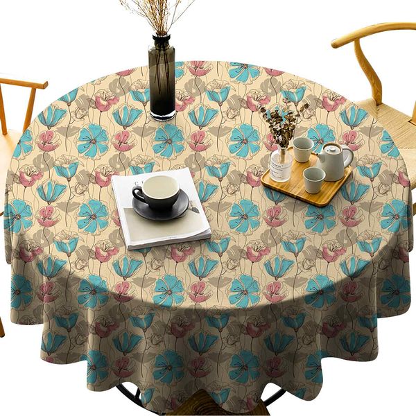 

round tablecloth for kitchen dining tableblossoming flowers antique artistic flora with color details ornate garden