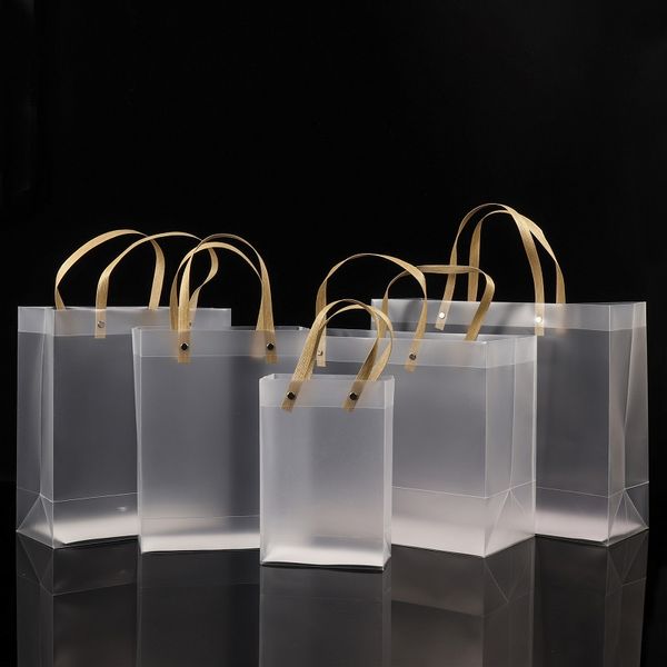 

half clear frosted pvc handbags gift bag makeup cosmetics universal packaging plastic clear bags round/flat rope 10 sizes for choose bwf2407