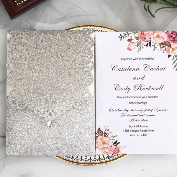 

greeting cards 10pcs wedding invitation hollow lace pattern laser cut pocket diamond sealed card anniversary card1