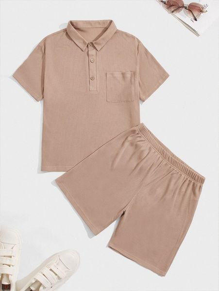

men polo shirt & shorts lounge set i6yy#, Black;brown