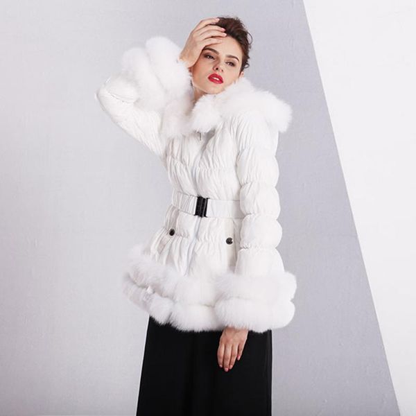 

women's down & parkas style winter women jackets real fur thick duck feather ladyies coat, Black