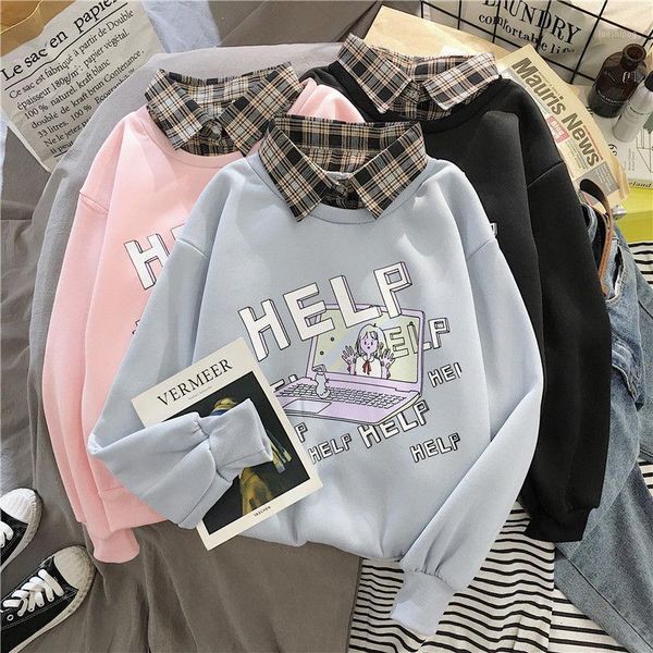 

plus velvet thickened autumn and winter sweater female students super fire lazy wind loose social coat tide1, White;black