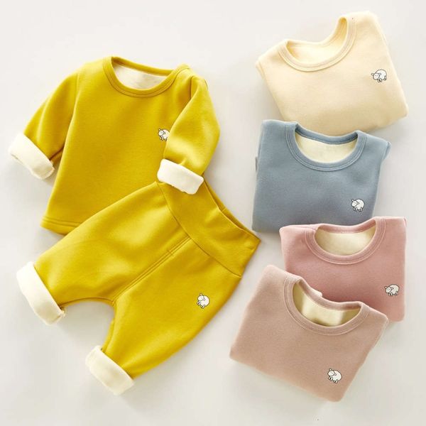 

suit underwear baby plush thickened warm boys' girls' autumn and winter cloth children's pajamas, Blue;red