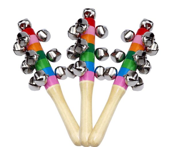 

baby toys rattle rainbow with bell orff musical instruments educational wooden toys pram crib handle activity bell stick shaker