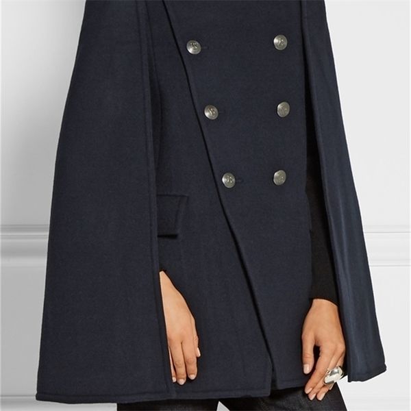 UK Herbst / Winter Neueste Runway Designer Frauen Übergroße Wolle Poncho Navy Cape Mantel Weibliche Mantel Manteau Femme Abrigos Mujer 201218