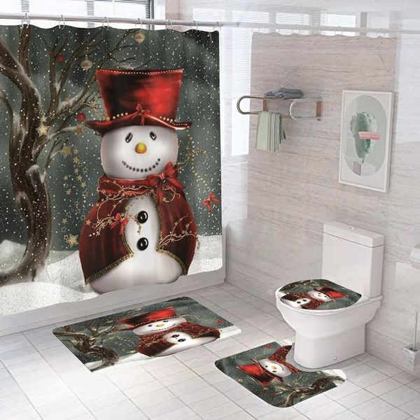 

fashion snowman bathroom curtains snow scene pedestal rug lid toilet cover bath mat merry christmas shower curtain with hooks1