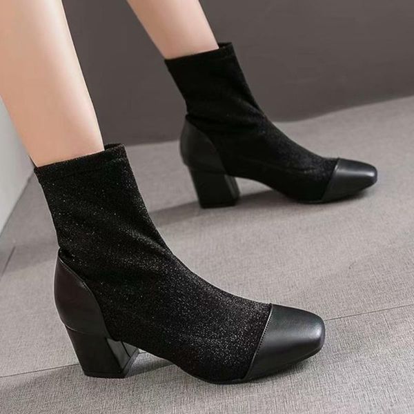

sagace boots platform autumn 2020 female fashion ankle boot hook loop flock lady hip hop ankle autumn shoes woman boots o21, Black