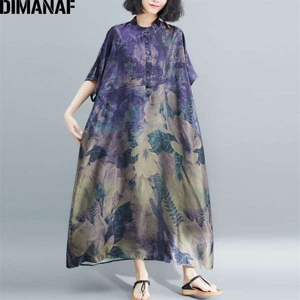 DIMANAF Plus Size Abito donna Vintage Big Size Vestido estivo Vestito estivo Stampa allentata Floreale Lady Elegante abito lungo 5XL 6XL LJ200818